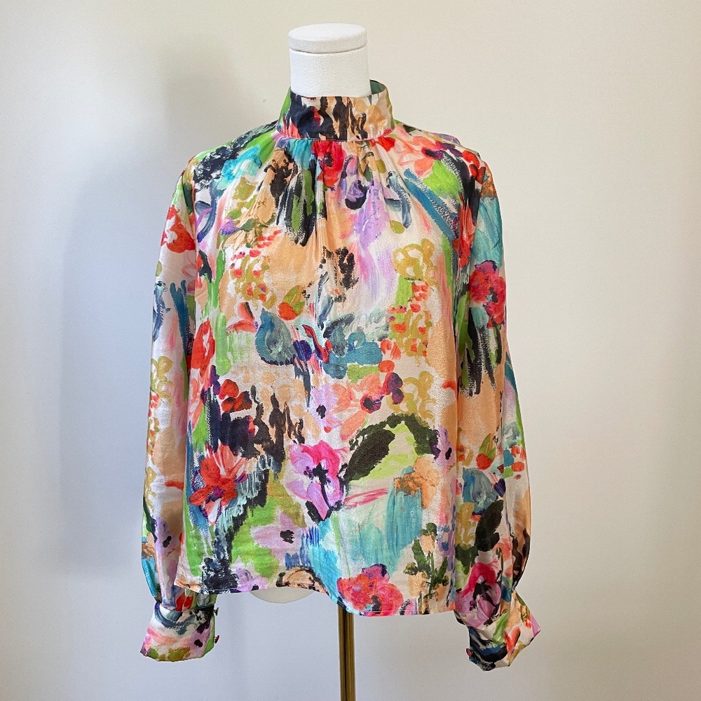 Stine Goya Eddy Abstract Floral Top Women Small Copenhagen Cocktail Scandinavian